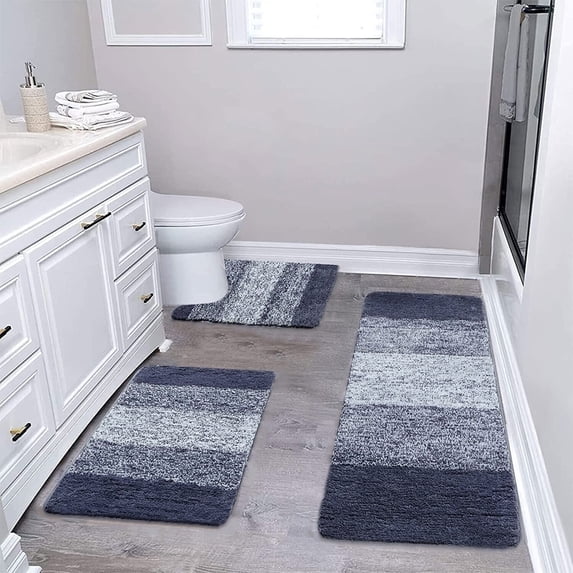 Tuvgenk Bathroom Rugs Set Absorbent Non Slip 3 Piece Toilet Rug U Shaped Bathroom Large Gray Floor Mat for Shower