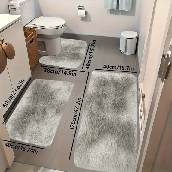 Tuvgenk Bathroom Rugs Sets 3 Piece Gray Non-Slip Bathroom Mats and Rugs Sets Quick Dry Machine Washable U Shaped Floor Mats for Home