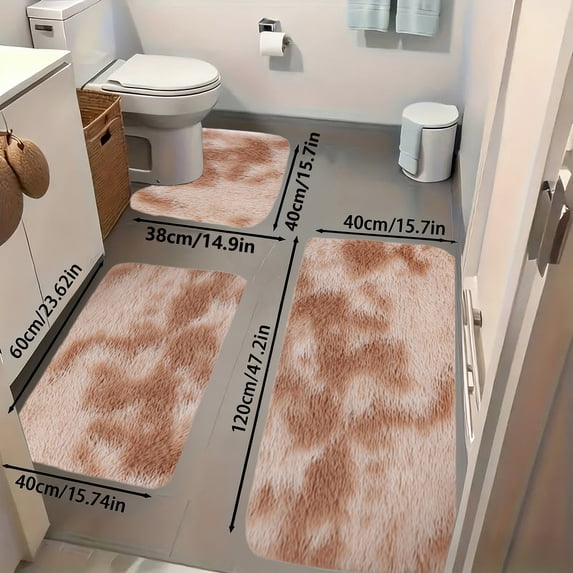Tuvgenk Bathroom Rugs Sets 3 Piece Non-Slip Khaki Bathroom Mats and Rugs Sets Quick Dry U Shaped Machine Washable Floor Mats for Home