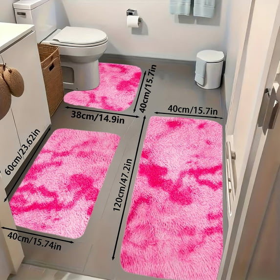 Tuvgenk Bathroom Rugs Sets 3 Piece Pink Non-Slip Bathroom Mats and Rugs Sets Machine Washable U Shaped Quick Dry Floor Mats for Home