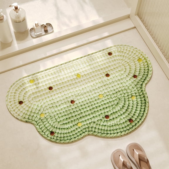 Tuvgenk Bathroom Shower Rugs Absorbent Green Cute Bathroom Floor Mats Non-Slip Printed Quick Dry Curved 16 X 24 in