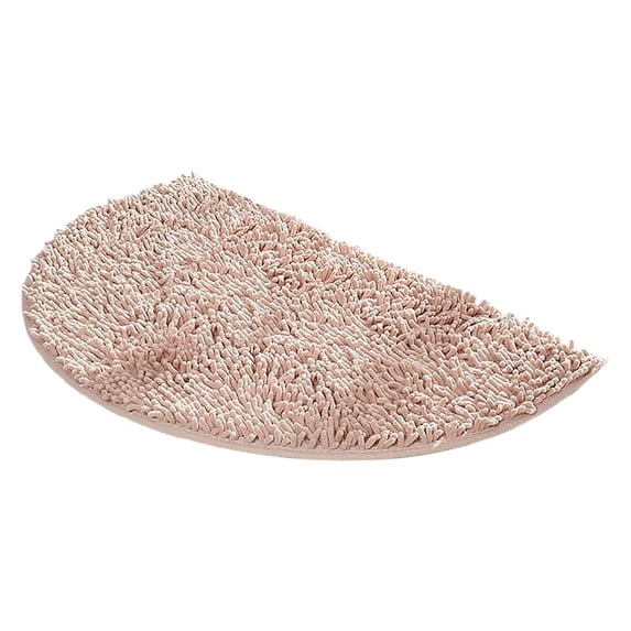 Tuvgenk Beige Solid Half Round Chenille Rug 35x50cm Channeled Design Soft Absorbent Easy Clean