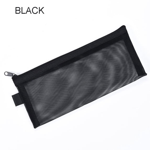 Tuvgenk Black Pencil Cases Pencil Pouch Solid Nylon Stain-Resistant Zipper Cosmetic Bag for Office