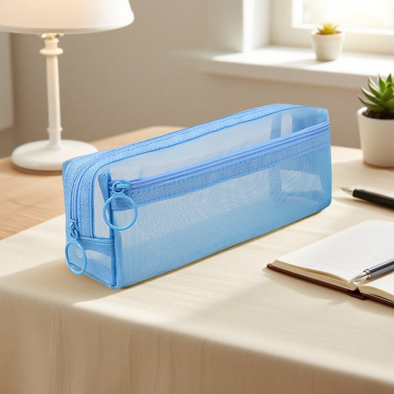 Tuvgenk Blue Pencil Cases Large Capacity Pencil Pouch Solid Color Zipper 100%Polyester Washable Cosmetic Bag for Adults