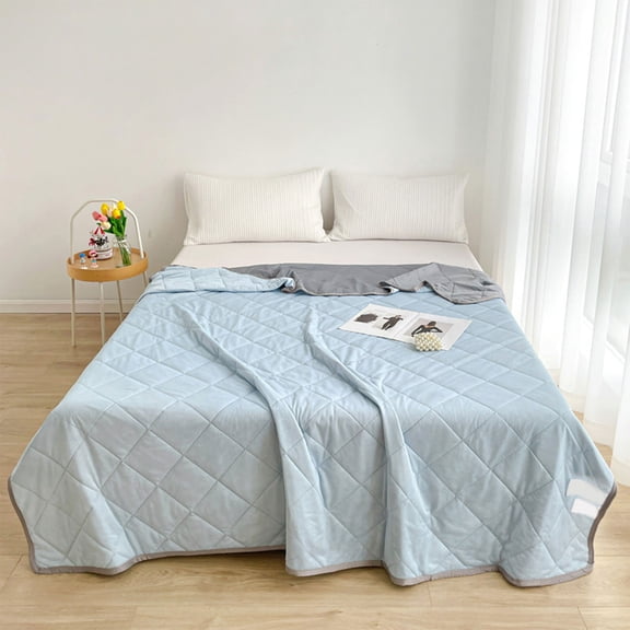 Tuvgenk Blue Quilts Solid Color Twin Nylon,Spandex Blanket Cooling Summer Machine Washable Lightweight Travel Cover Blanket for Beds