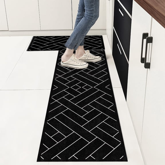 Tuvgenk Boho Kitchen Rug Set 2 Piece Anti Fatigue Cushioned Non Slip Floor Mat Washable Rectangle Kitchen Mat Set Black