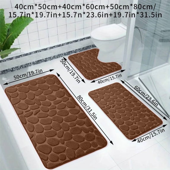 Tuvgenk Brown Bath Rugs Rectangular Waterhog Bathroom Sets 3 Piece Rug Washable Home Resistant for House