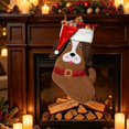 thumbnail image 1 of Tuvgenk Brown Dog Christmas Stocking, 17.7 inch Cartoon Puppy Xmas Stocking with Santa Hat, Bone Shape Pet Holiday Decor for Fireplace Mantel Tree, 1 of 6