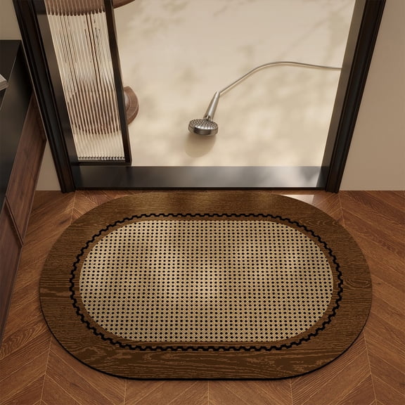 Tuvgenk Brown Floor Mats & Doormats Non Slip Washable Rug Rubber Ellipse Easy Clean for Living Room Bedroom