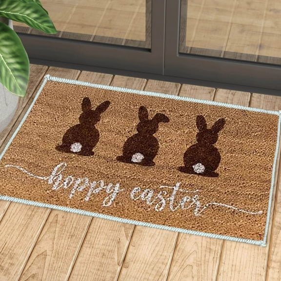 Tuvgenk Brown Rabbit Easter Door Mat 40x60cm Durable Non Slip Easy Clean Festive Carpet