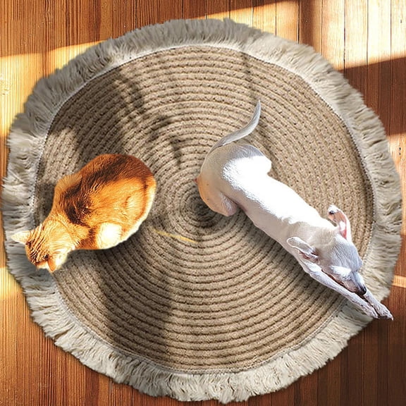 Tuvgenk Brown Solid Round Double-Sided Woven Tassel Rug Soft Linen Style Easy Clean for Balcony