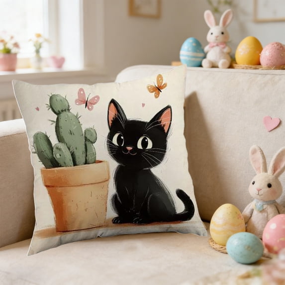 Tuvgenk Cat Throw Pillow Covers Square Black 18x18 in Comfort Spring Pillow Covers Animals Durable Decorative Couch Cushion Covers with Zipper