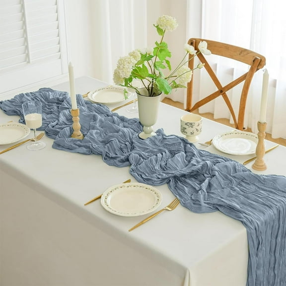 Tuvgenk Cheesecloth Table Runner Nylon Light Blue Boho Table Runner 35.4 x 70.9 inch Elegant Gauze for Wedding Anniversary Decor