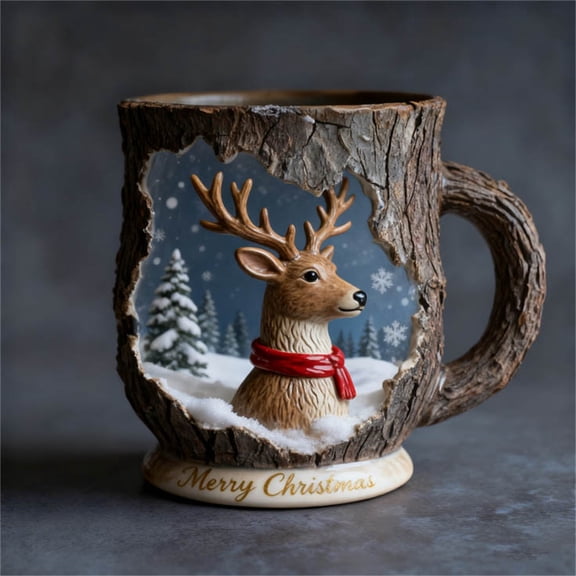 Tuvgenk Christmas Cups Brown 12 Oz Mugs Cappuccino Cup, Latte Cup Resin Reusable