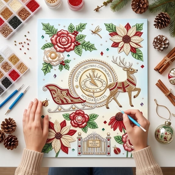 Tuvgenk Christmas Diamond Kit 16x12 inch Pearl Full Round Drill Rhinestone Art with Frame Tools for Holiday Wall Home Decoration