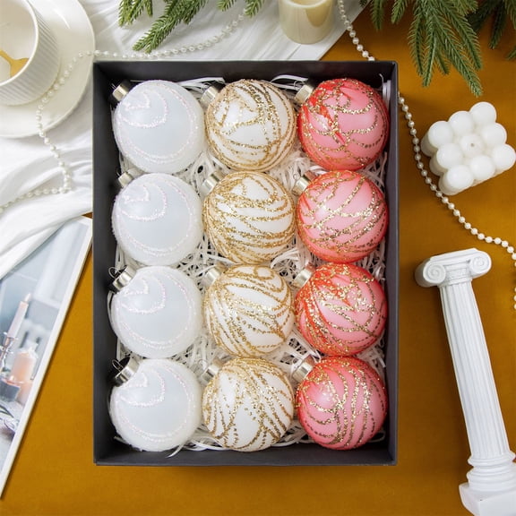 Tuvgenk Christmas Sequin Mesh Ball Ornament Set 12pcs Hanging Tree Baubles Winter Festival Home Party Decor