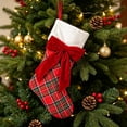 thumbnail image 1 of Tuvgenk Christmas Stockings Plaid Stockings Red Tartan with Velvet Bow White Cuff 18.11 inch Large Hanging Sock for Family Fireplace Xmas Tree Decor, 1 of 8