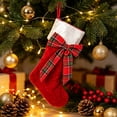 thumbnail image 1 of Tuvgenk Christmas Stockings Velvet Stockings Red Quilted with Plaid Bow White Cuff 18.11 inch Large Hanging Sock for Family Fireplace Xmas Tree Decor, 1 of 9