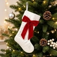 thumbnail image 1 of Tuvgenk Christmas Stockings White Stockings Quilted Velvet with Red Bow 18.11 inch Large Elegant Hanging Sock for Family Fireplace Xmas Tree Decor, 1 of 9