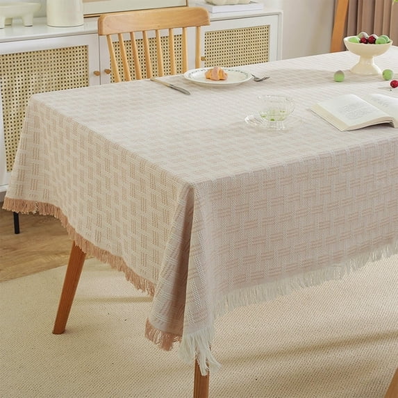 Tuvgenk Coffee Square Tablecloth 60%Cotton,40%Linen 35.43 X 59.06 Inches Tablecloth Tassel Soft