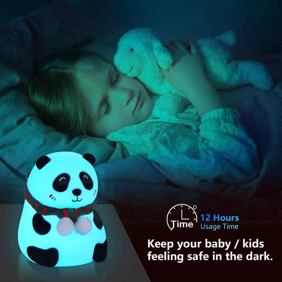 Tuvgenk Color Changing Night Lights Dimmable Battery Timer Operated Eco Friendly Motion Sensing Panda Silica Gel for Hallway, Courtyard