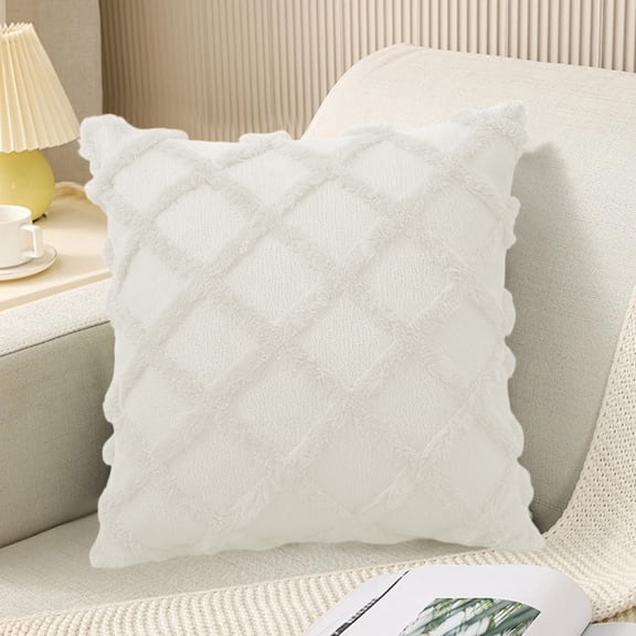 Tuvgenk Decorative Couch Pillow Covers Plaid Supple with Soft Fabric Fluffy Hidden Zipper Beige Fall for Home Decor