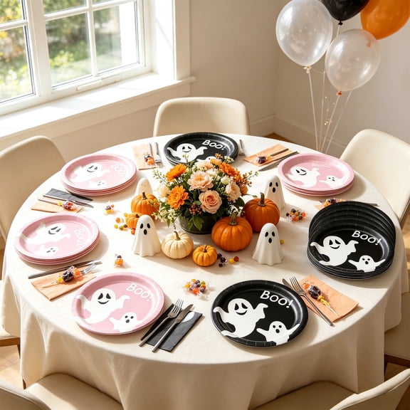 Tuvgenk Disposable Paper Plates 9 Inch 10 Count with Halloween Skull Rose Print, Spooky Themed Dinnerware for Halloween Party Celebrations