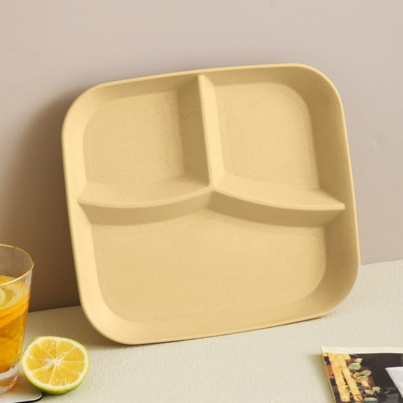 Tuvgenk Divided Dinner Plates Plastic Square Lightweight Buffet Plates Three-Cell Grid Stackable Yellow Plates