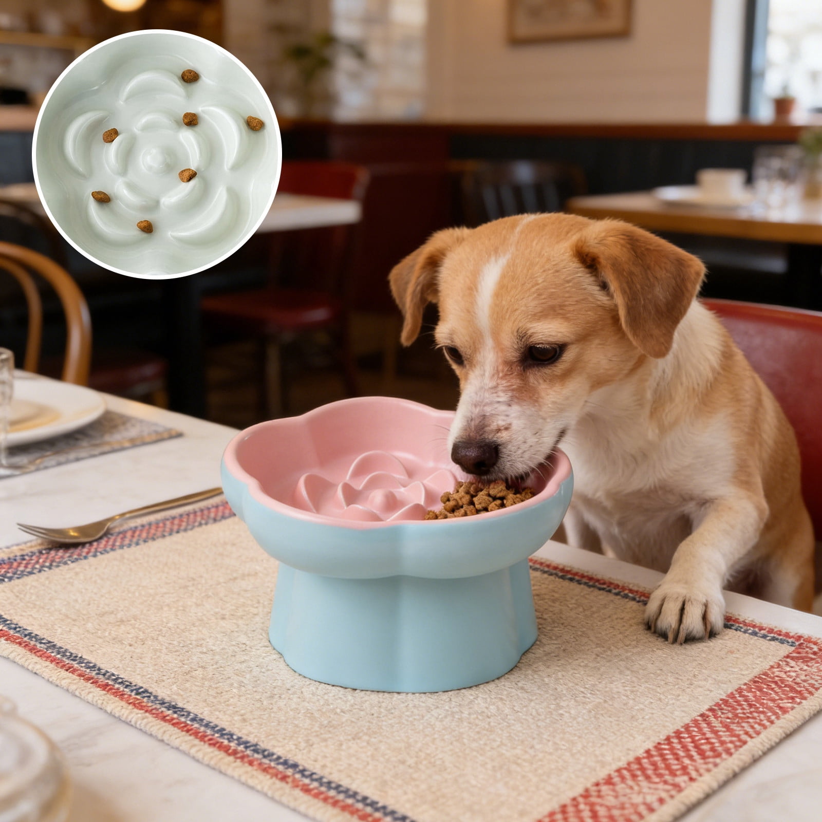Tuvgenk Dog Bowl Cat Bowl Slow Feeder Raised Neck Support Stable Base Slant Design Reduce Gulping Comfort Posture for Daily Pet Feeding