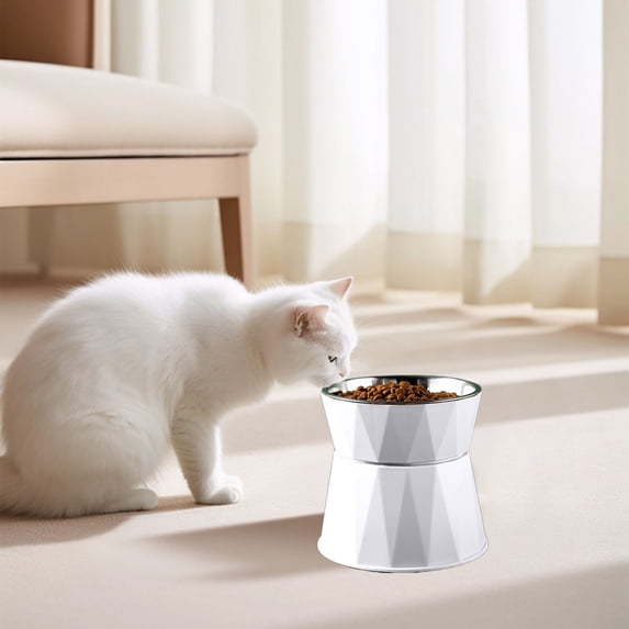 Tuvgenk Dog & Cat Bowl Elevated Pet Food Water Bowl Raised Whisker Friendly Plastic White Non-Skid No Spill Cat Dish Pet Feeder for Small Dog