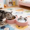 thumbnail image 1 of Tuvgenk Pink Double Cat Food Bowl, Plastic, Easy-to-Clean, Whisker Fatigue, Frog-Shaped, Non-Slip Base for Kittens and Medium Cat, 1 of 6