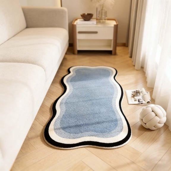 Tuvgenk Durable Area Rugs Blue Alien Solid Color Doormats Balcony Polyester 15.75x47.24 In