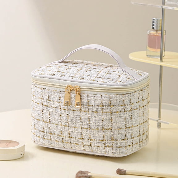 Tuvgenk Durable Cosmetic Bag Portable White Storage Bags Multifunction Handbag Zipper Practical for Home Use
