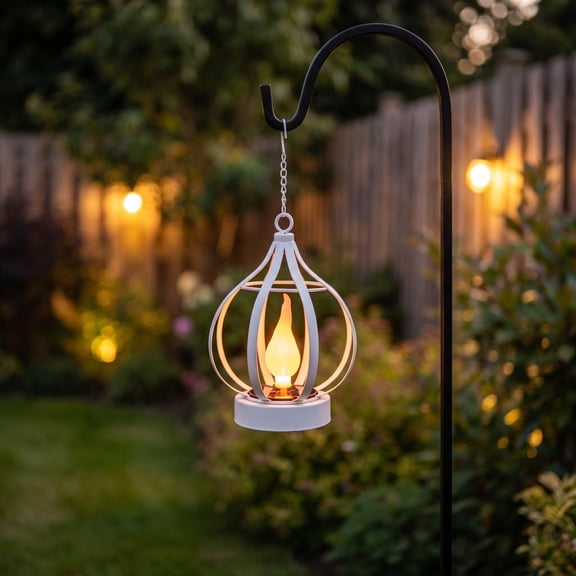 Tuvgenk Dusk till Dawn solar garden lights outdoor Openwork Flame Landscape Light LED White Iron