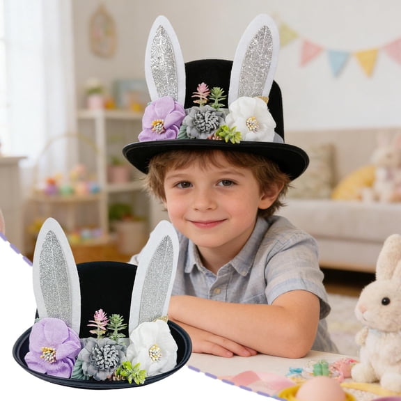 Tuvgenk Easter Bunny Ear Top Hat Cute Festival Costume Prop For Holiday Parade Themed Photography And Party Scene Decoration