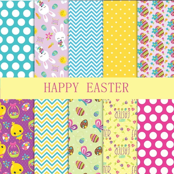Tuvgenk Easter Craft Fabric Squares 10pcs Bunny Printed Polyester Diy Sewing Quilting Supplies Washable Holiday Craft Material 10 inch Multicolor Polyester