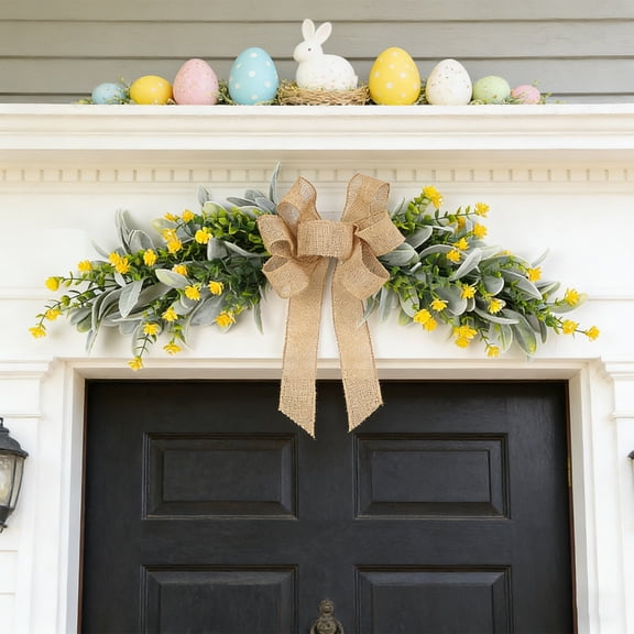 Tuvgenk Easter Door Lintel Hanging Decor Floral Bow Ornament for Home Wall Window Porch Holiday Party Seasonal Decor