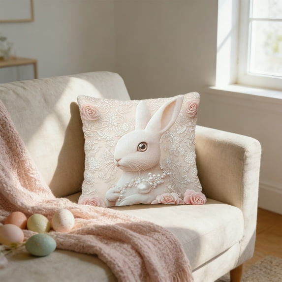 Tuvgenk Easter Pillow Covers 18 x 18 Inch Easter Spring Throw Pillow Case Rabbit Bunny Flower Decorative Pillow Case Spring Cushion Cover for Farmhouse Home Sofa Decoration
