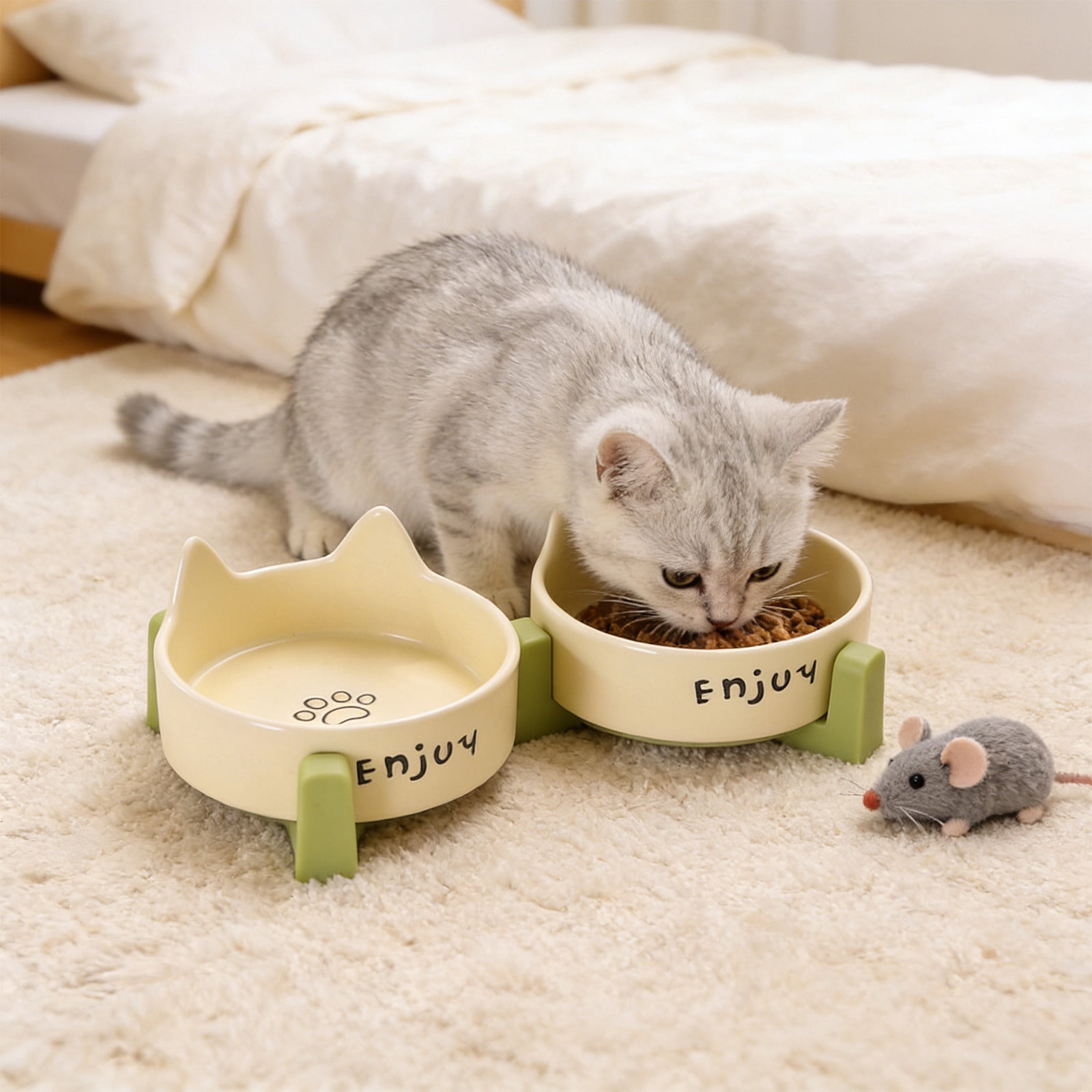 Tuvgenk Elevated Ceramic Dog & Cat Bowl Pet Food Water Bowl Whisker Friendly Yellow Raised Non-Skid No Spill Cat Dish Pet Feeder for Small Dog