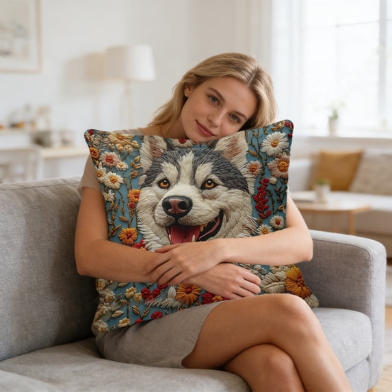Tuvgenk Embroidered Throw Pillow Covers 18x18 In Indoors Polyester Pillowcases Dog Furry Multicolor for Patio