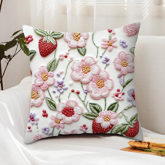 Tuvgenk Embroidered Throw Pillow Covers Indoors 18x18 In Flax Pillowcases Decor Flower Multicolor for Couch