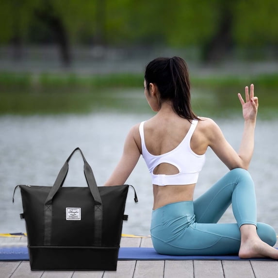 Tuvgenk Expandable Duffle Bag Large Capacity Waterproof Dry Wet Separation Travel Bag with Luggage Sleeve for Sports Weekend Trips