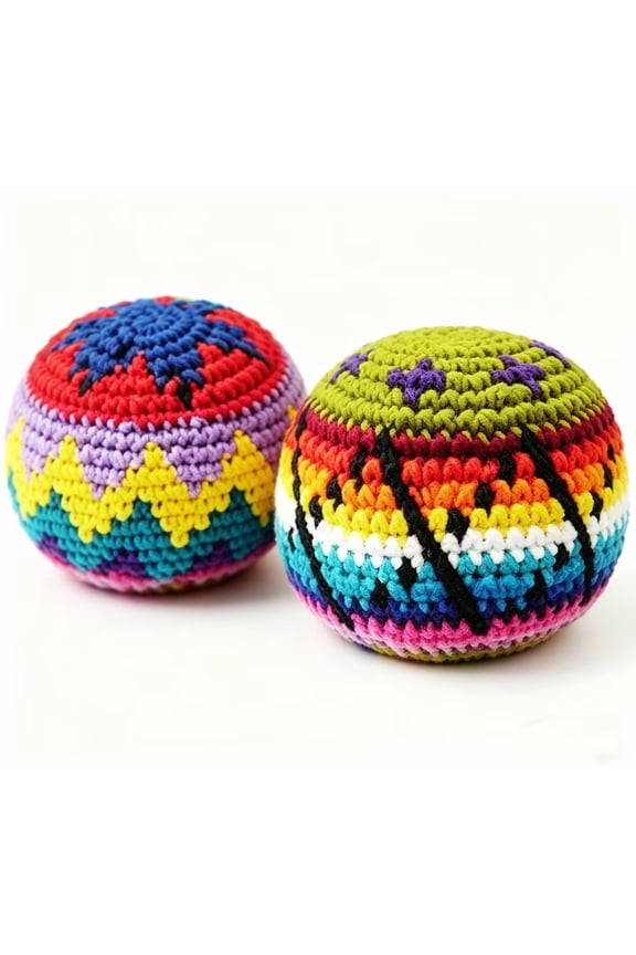 Fabric Footbag Dirtbag, Multicolored Handmade 2 Pc Knitted Footbag, Adults Outdoor Party Game Juggling Ball for Beginners for Kickball