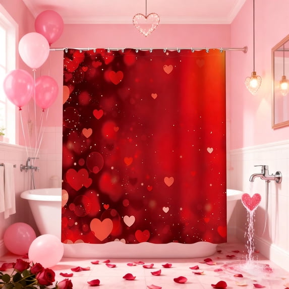 Tuvgenk Fabric Shower Curtain Boho Bathroom Decor Waterproof Bath Curtain Red Heart Bath Drape 71x59 inch