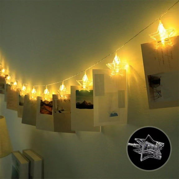 Tuvgenk Fall Decor LED Star Photo Clip String Light, 4.9ft 10 Clips Battery Operated Wall Decor for Room, White