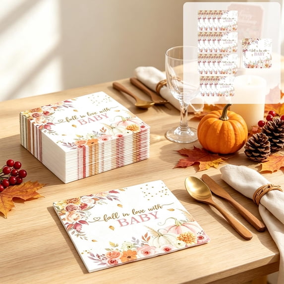 Tuvgenk Fall Pumpkin Paper Napkins 16-Pack Disposable Dinner Napkins for Thanksgiving and Autumn Parties