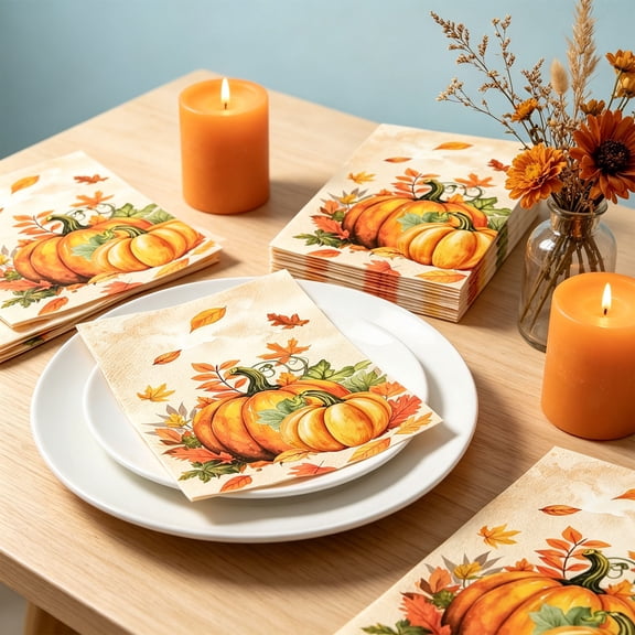 Tuvgenk Fall Pumpkin Paper Napkins 20-Pack 16 inch Disposable Dinner Napkins for Thanksgiving and Autumn Parties