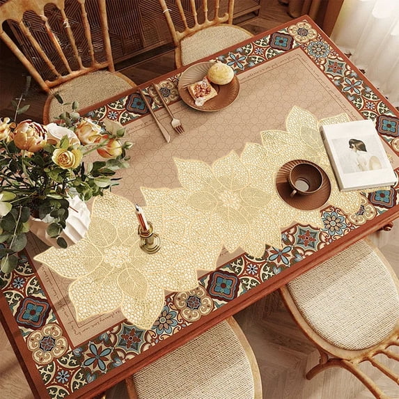 Tuvgenk Farmhouse Table Runner Rustic 35x12 Inches Linen Dining Table Runners Hollow Floral Gold Non-Slip Heat Resistant Table Covers Home Party Dining Decoration