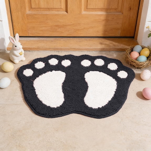 Tuvgenk Floor Mats & Doormats Footprints Black Non Slip Washable Rug Irregular Easy Clean Nylon,Spandex for Living Room Bedroom
