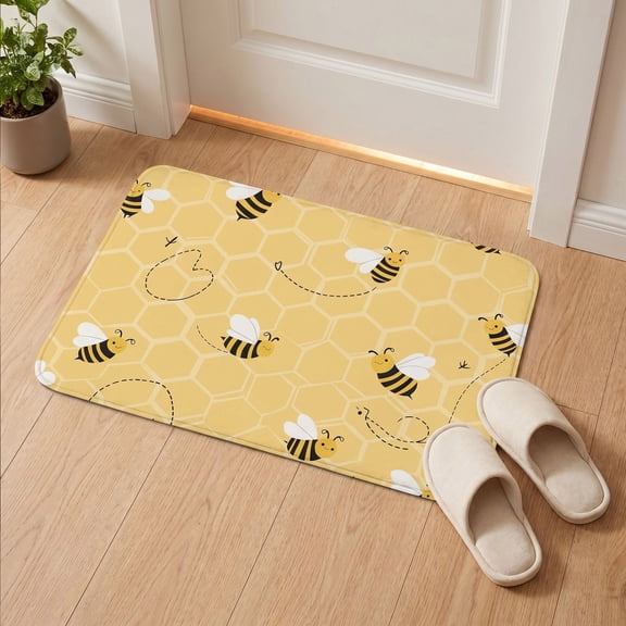 Tuvgenk Floor Mats & Doormats Washable 15.7x23.6in Indoor Outdoor Rugs Rectangle Polyester Yellow Non Slip Bee Sturdy